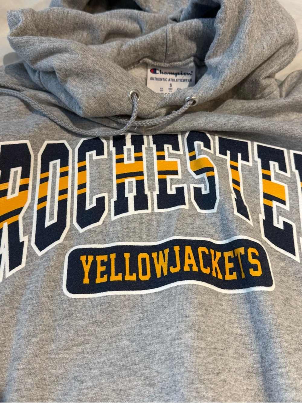 🐝 ROCHESTER YELLOWJACKETS university Sm hoody LN EUC gray D3 NY yellow jackets